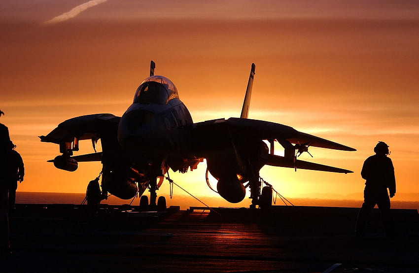 Jamais trop vieux, jet, militaire, avion, attaque, chasseur, coucher de soleil, silluette, f-14d tomcat Fond d'écran HD