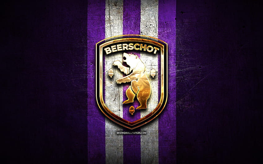 Beerschot FC, logo dorato, Jupiler Pro League, metallico viola, calcio, squadra di calcio belga, logo K Beerschot VA, calcio, K Beerschot VA, Koninklijke Beerschot Sfondo HD