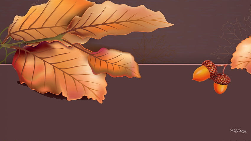 Autumn Leaves on Brown, fall, orange, chill, dry, wind, simple, leaves, brown, oak, abstract, tan, acorns, autumn HD wallpaper