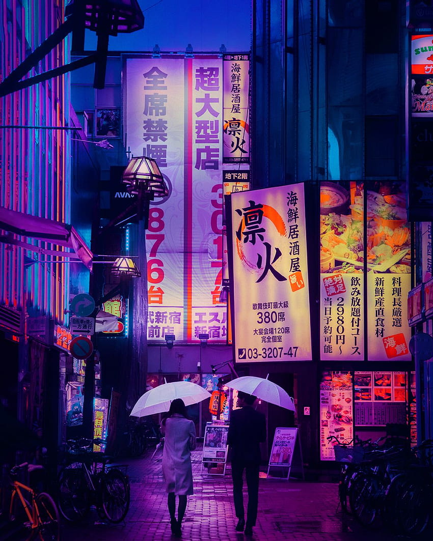 Más Tokio empapada de neón de Liam Wong, estética de la ciudad de Tokio fondo de pantalla del teléfono