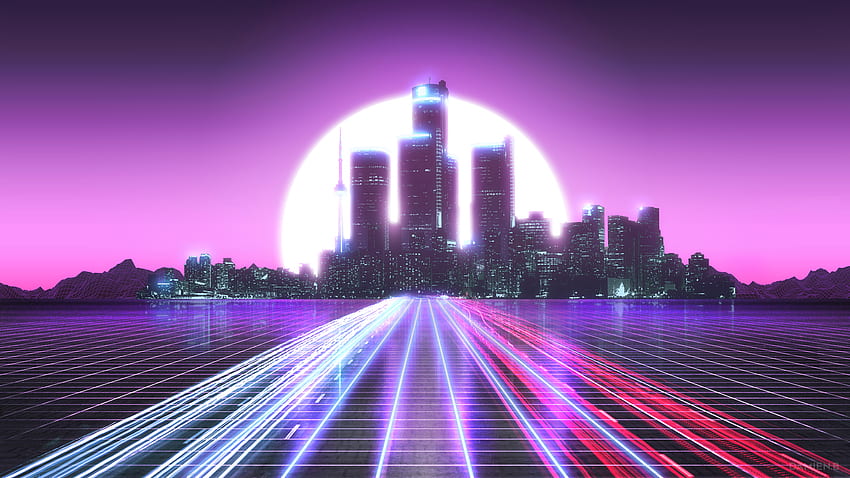 City Lights Long Exposure Synthwave - Eyecandy für Ihren XFCE-, Synthwave-Computer HD-Hintergrundbild