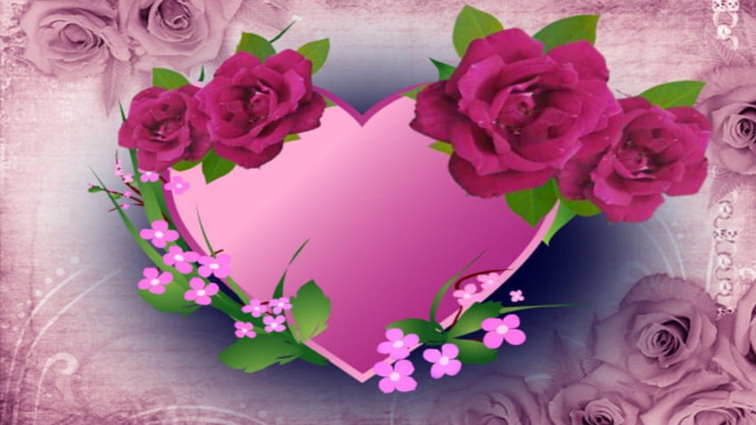 Hati dan Mawar, loveheart, hati dan bunga, hati, sayang Wallpaper HD