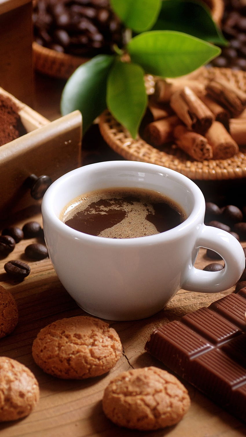 커피, 초콜릿, 컵, 곡물, 우유, 타일, 쿠키 26270 HD 전화 배경 화면