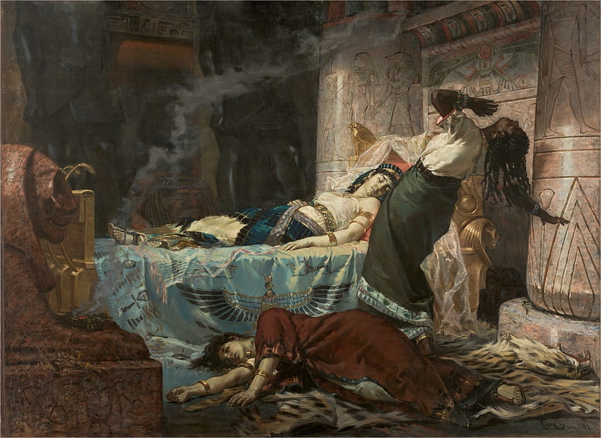 Смъртта на Клеопатра от Хуан Луна, момиче, жена, клеопатра, смърт, змия, изкуство, музей на прадо, египет, хуан луна HD тапет
