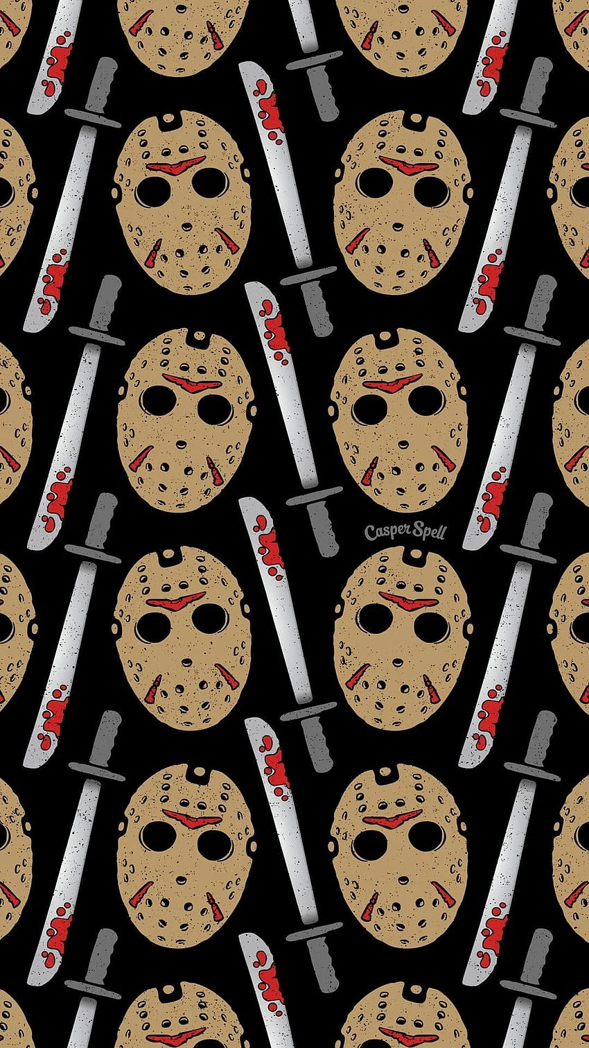 Friday the 13th Jason Voorhees repeat pattern art surface design illustration background patte. Halloween iphone, iPhone , Horror art HD phone wallpaper