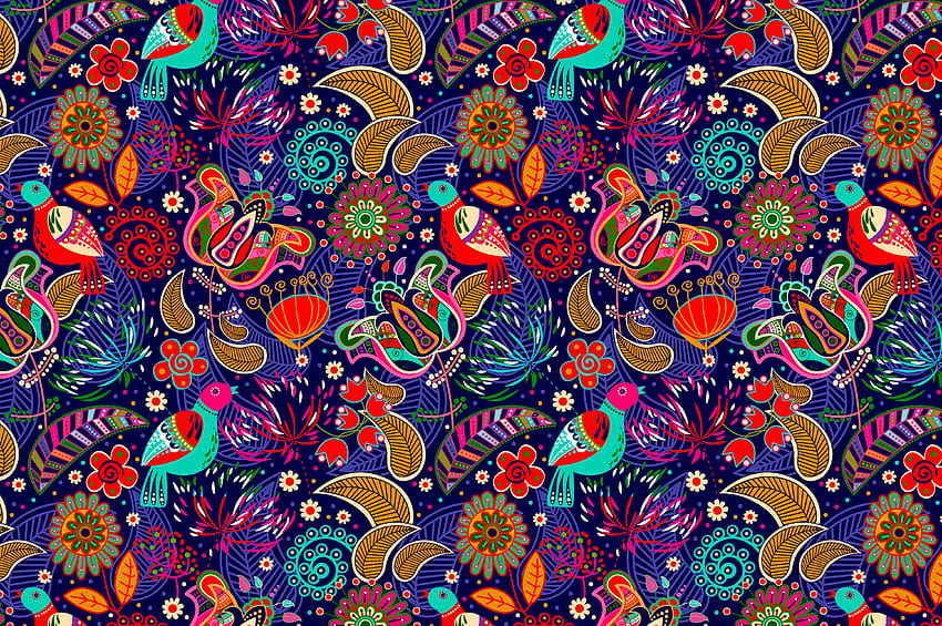 Flores, Aves, Brilhante, Variado, Padrão, Textura, Texturas, Colorido, Colorido, Variegado, Folclore papel de parede HD