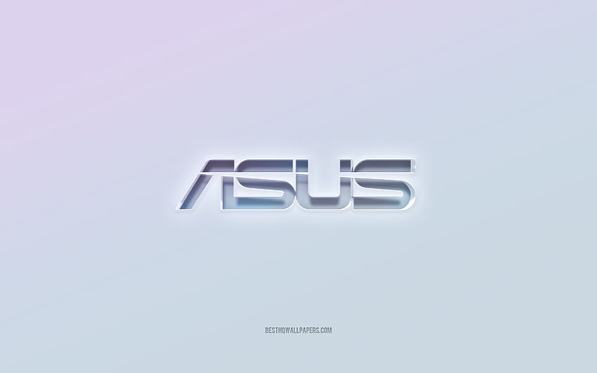 Лого на Asus, изрязан 3d текст, бял фон, лого на Asus 3d, емблема на Asus, Asus, релефно лого, емблема на Asus 3d HD тапет