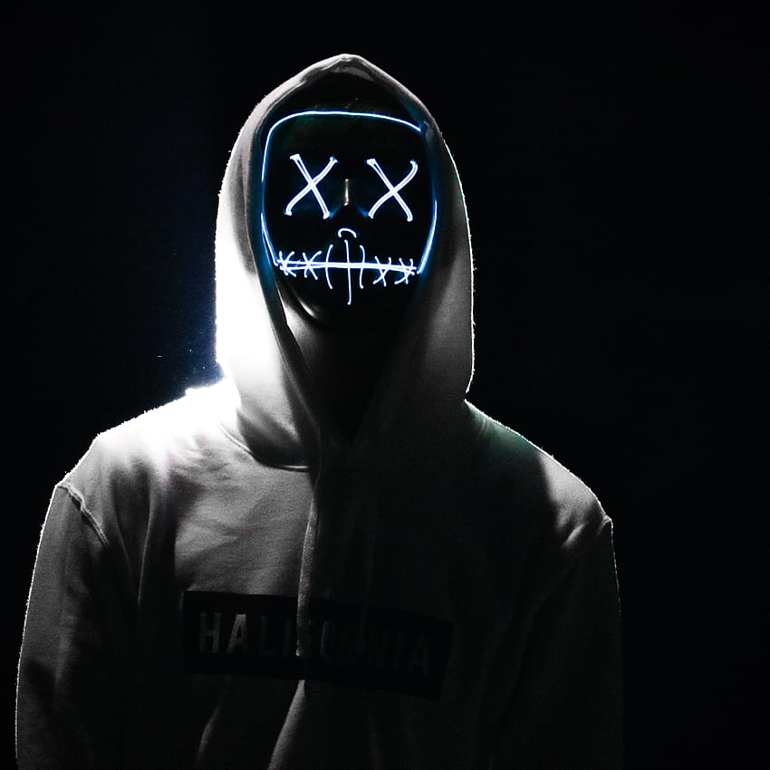 Man , LED mask, Dope, Night, Anonymous, Hoodie, AMOLED, graphy, Black LED HD phone wallpaper