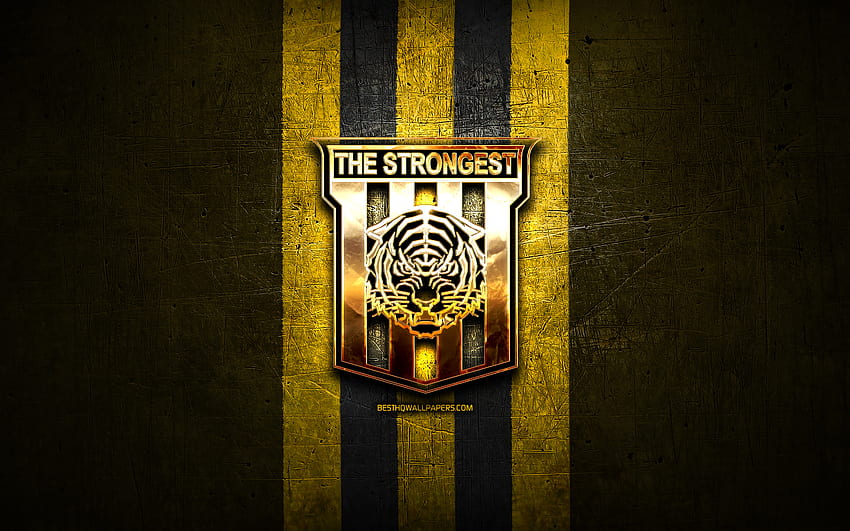 The Strongest FC, złote logo, Bolivian Primera Division, żółte metalowe tło, piłka nożna, wenezuelski klub piłkarski, logo Club The Strongest, piłka nożna, wenezuelska Primera Division, Club The Strongest Tapeta HD