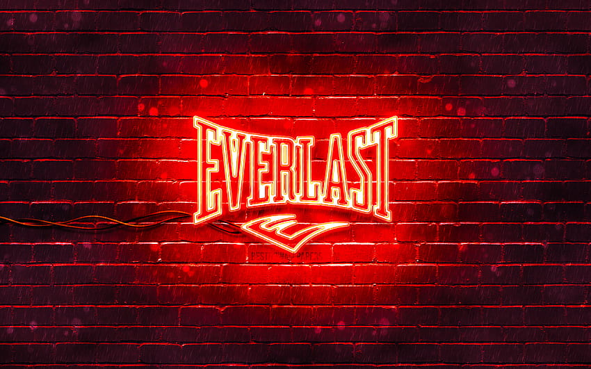 Everlast red logo, , red brickwall, Everlast logo, brands, Everlast neon logo, Everlast HD wallpaper
