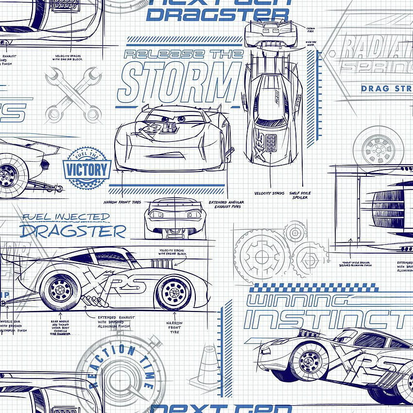 RoomMates Disney and Pixar Cars Blue Schematic Peel and Stick (カバー 28.18 平方フィート)-RMK11803WP - The Home Depot、Disney Cars 1 HD電話の壁紙