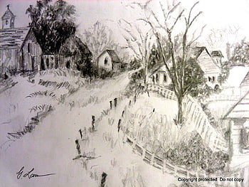 How to Draw a simple Landscape, Village Mountain Nature Drawing - YouTube