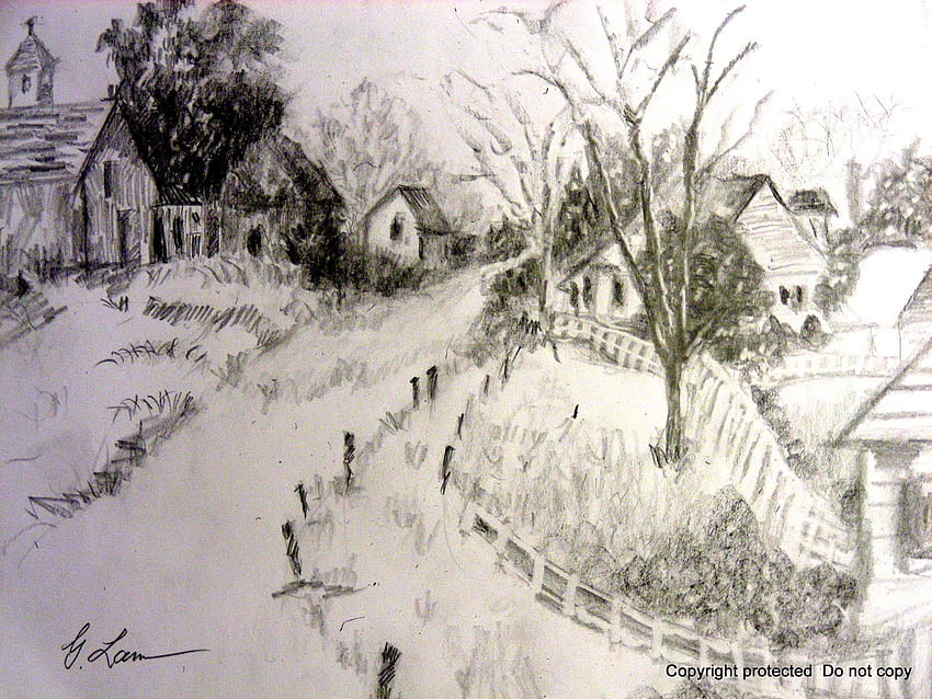 Childs Wickham, Atkinson House, Worcestershire, pencil drawing