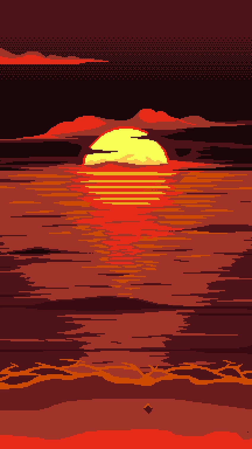 Червено, слънце, пикселно изкуство, 8 бита • За вас за и мобилни устройства, оранжево изкуство HD тапет за телефон