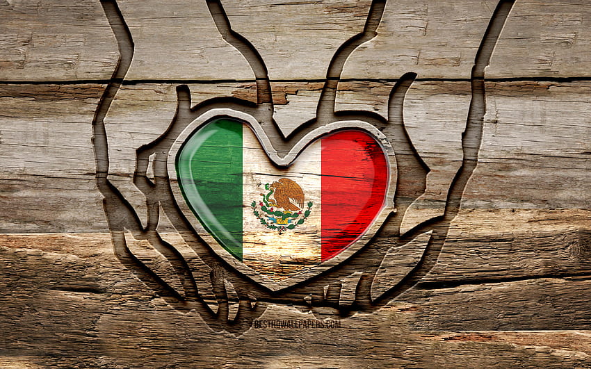 Ich liebe Mexiko, Holzschnitzhände, Tag von Mexiko, mexikanische Flagge, Flagge von Mexiko, pass auf Mexiko auf, kreativ, Mexiko-Flagge, Mexiko-Flagge in der Hand, Holzschnitzerei, nordamerikanische Länder, Mexiko HD-Hintergrundbild