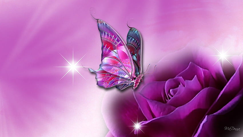 Papillon, Papillon Rose Fluo Fond d'écran HD