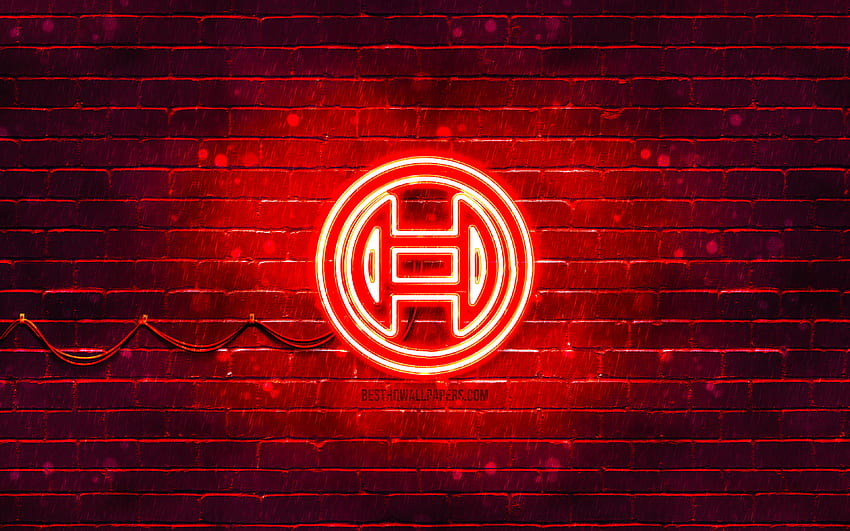 Logotipo vermelho da Bosch, , parede de tijolos vermelhos, logotipo da Bosch, marcas, logotipo neon da Bosch, Bosch papel de parede HD
