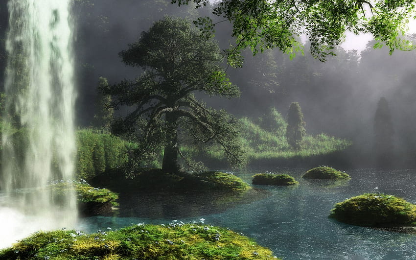 Holz, Natur, Blumen, Wasser, Gras, Wasserfall, Baum, Fluss, Bach, Reservat HD-Hintergrundbild