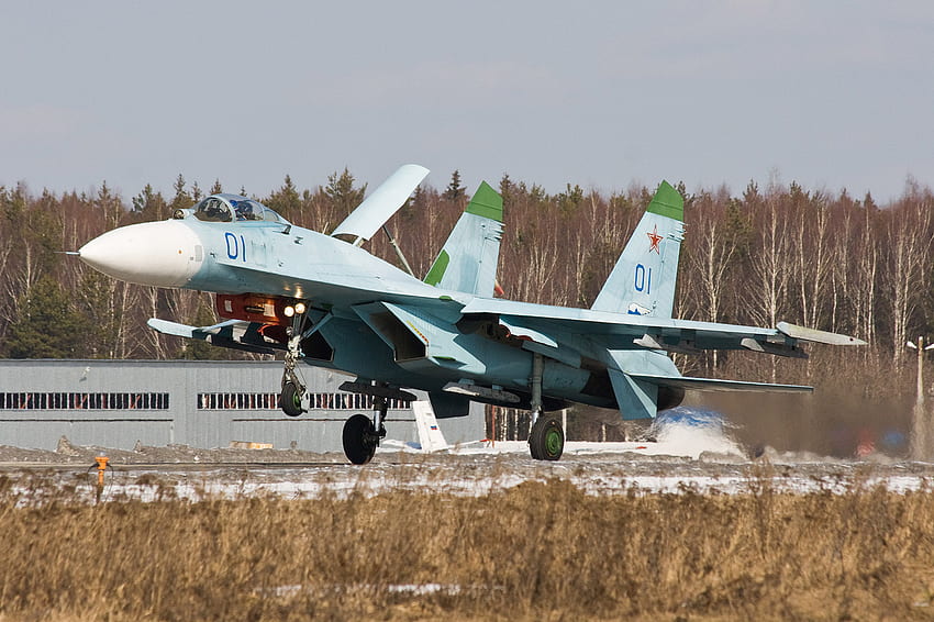 Кацане на Сухой Су 27, реактивен, военен, руски, самолет, изтребител HD тапет