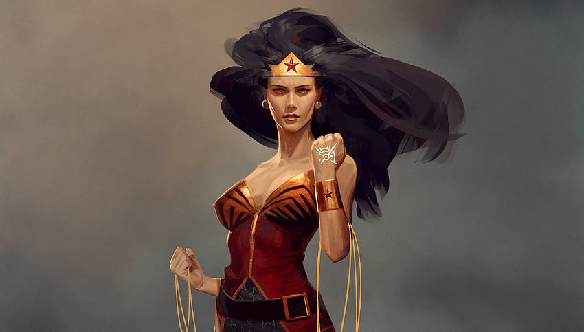 Wonder Woman, hair flowing in hair, fan art HD wallpaper
