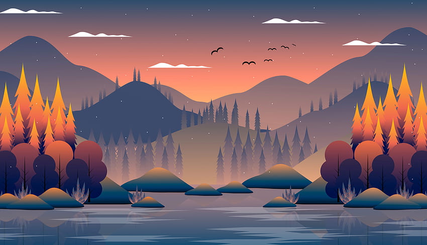 Cool Landscape Night Minimal Art Laptop, 미니멀리스트 및 배경, 미니멀리스트 노트북 HD 월페이퍼