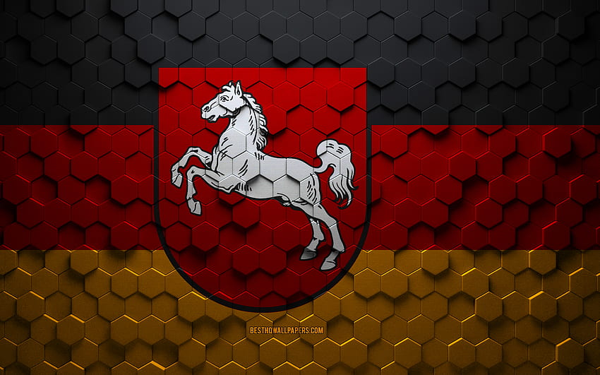 Bandera de Baja Sajonia, arte de panal, bandera de hexágonos de Baja Sajonia, Baja Sajonia, arte de hexágonos 3d, bandera de Baja Sajonia fondo de pantalla