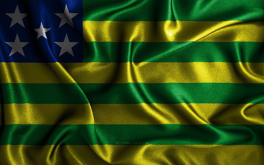 Bandiera Goias, , bandiere ondulate di seta, stati brasiliani, Giorno di Goias, bandiere in tessuto, Bandiera di Goias, arte 3D, Goias, Sud America, Stati del Brasile, Bandiera Goias 3D, Brasile Sfondo HD