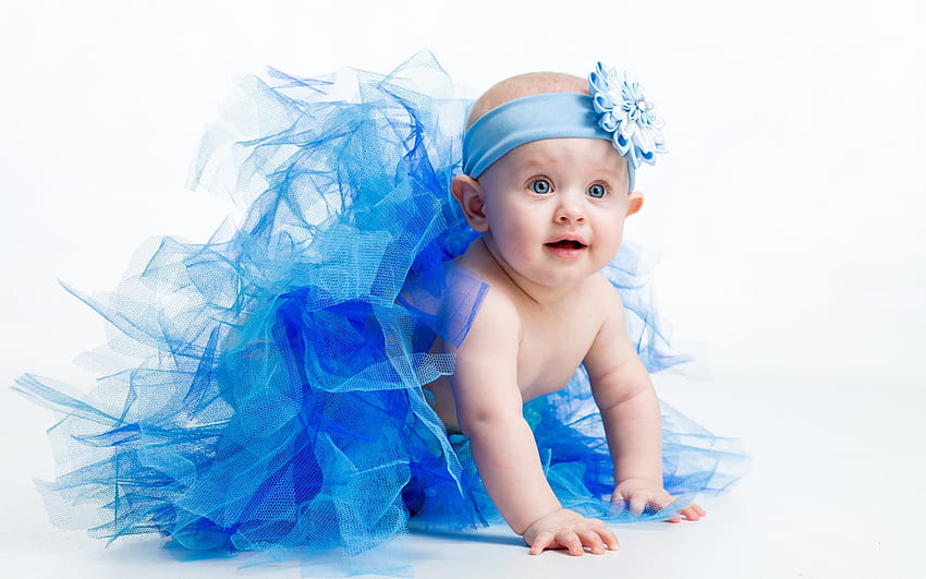 小さなバレリーナ、青、白、赤ちゃん、かわいい、女の子、子供、バレリーナ 高画質の壁紙
