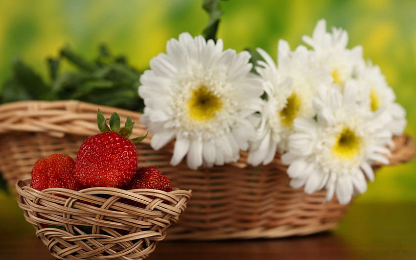 Blumen, Essen, Erdbeere, Beeren, Korb HD-Hintergrundbild