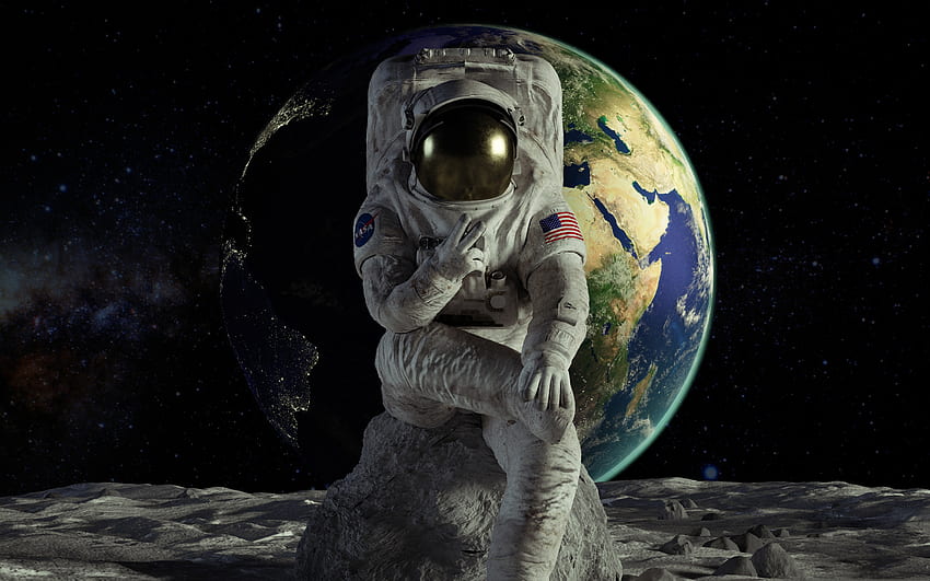 astronaute Page 2 , arrière-plan, astronaute buvant de la bière sur la lune Fond d'écran HD