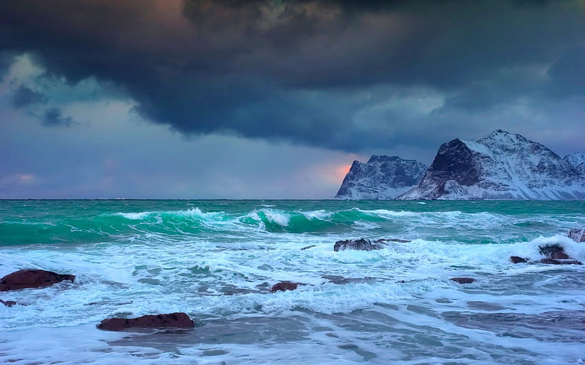 PEMANDANGAN LAUT, malam, laut, ombak, awan, pantai Wallpaper HD