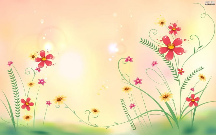 Flowers In The Meadow, цветни, изкуство, листенца, поляна, цветя, пролет HD тапет