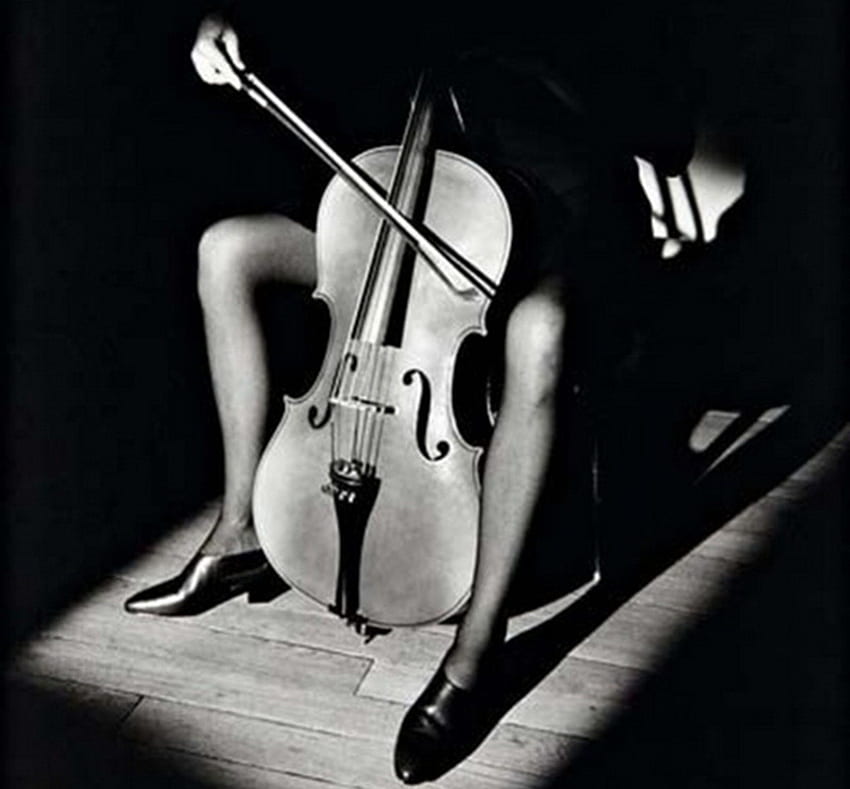 violoncelliste, blanc, noir, graphie, joueur, violoncelle, femme Fond d'écran HD