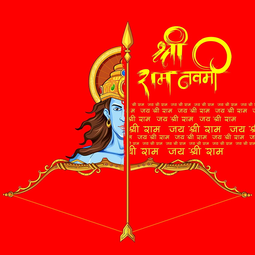 Ram navami jai shri ram in hindi text on banner template