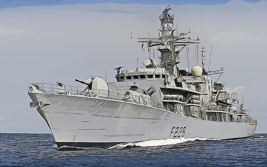 HMS Lancaster, F229, , vector art, HMS Lancaster drawing, creative art, HMS Lancaster art, vector drawing, abstract ships, HMS Lancastert F229, Royal Navy HD wallpaper