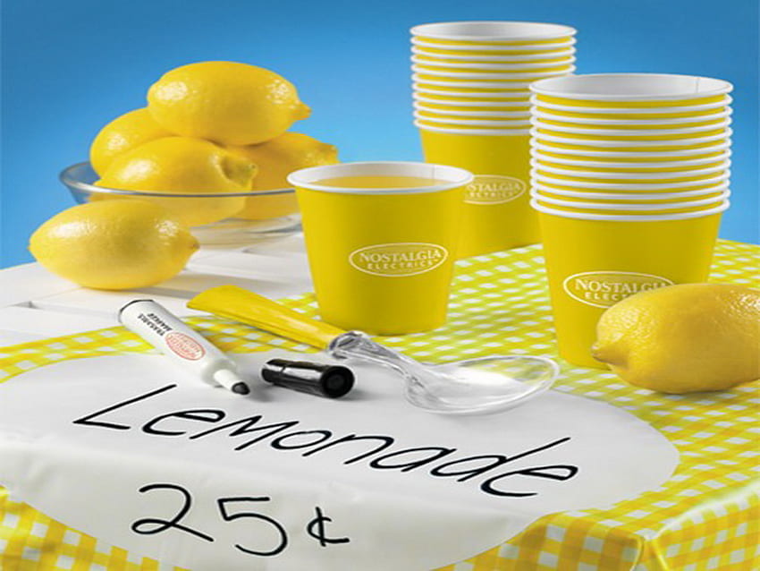When life gives you lemons --, cups, lemons, marker, lemonade stand, price HD wallpaper