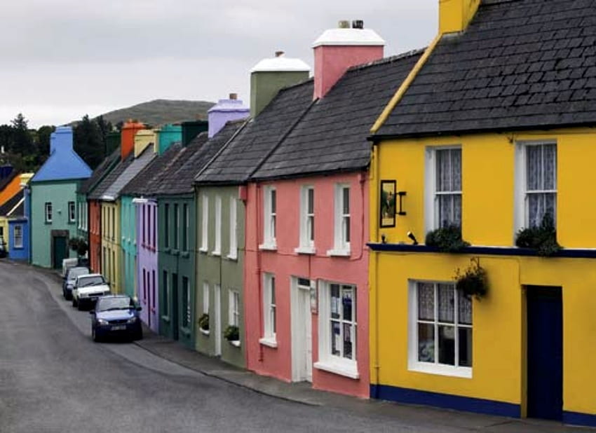 Ирландски къщи, ирландски, графика, къщи, архитектура HD тапет