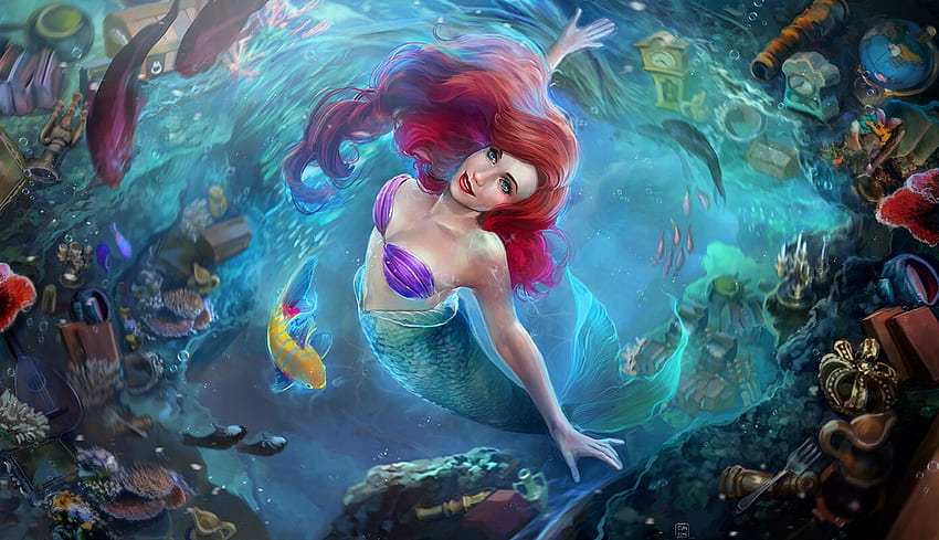 Ariel, arte dell'argilla, acqua, vara, sirena, frumusete, sirena, splendida, superba, estate, fantasia, luminos, rossa Sfondo HD