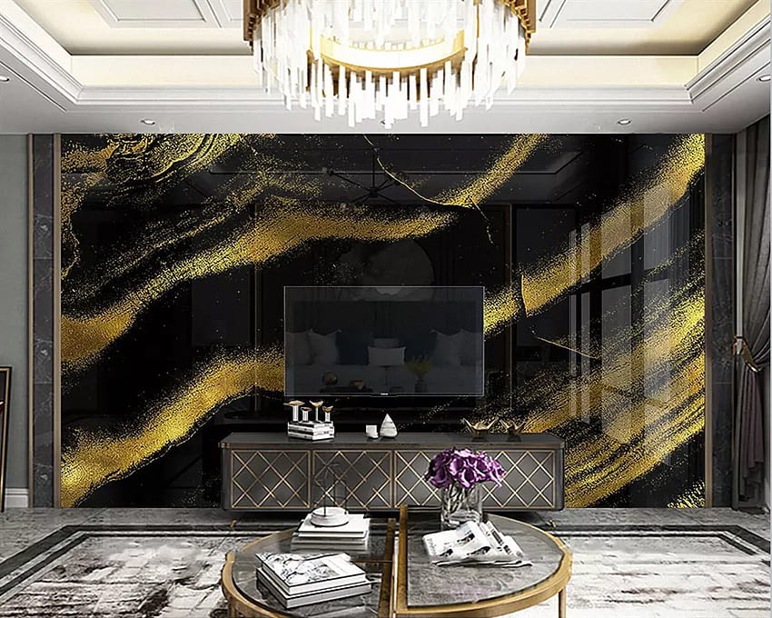Beibehang Personalizzato Moderno Oro Nero Hotel Reception Club Foglia Oro Imitazione Marmo Papier Peint - Sfondo HD
