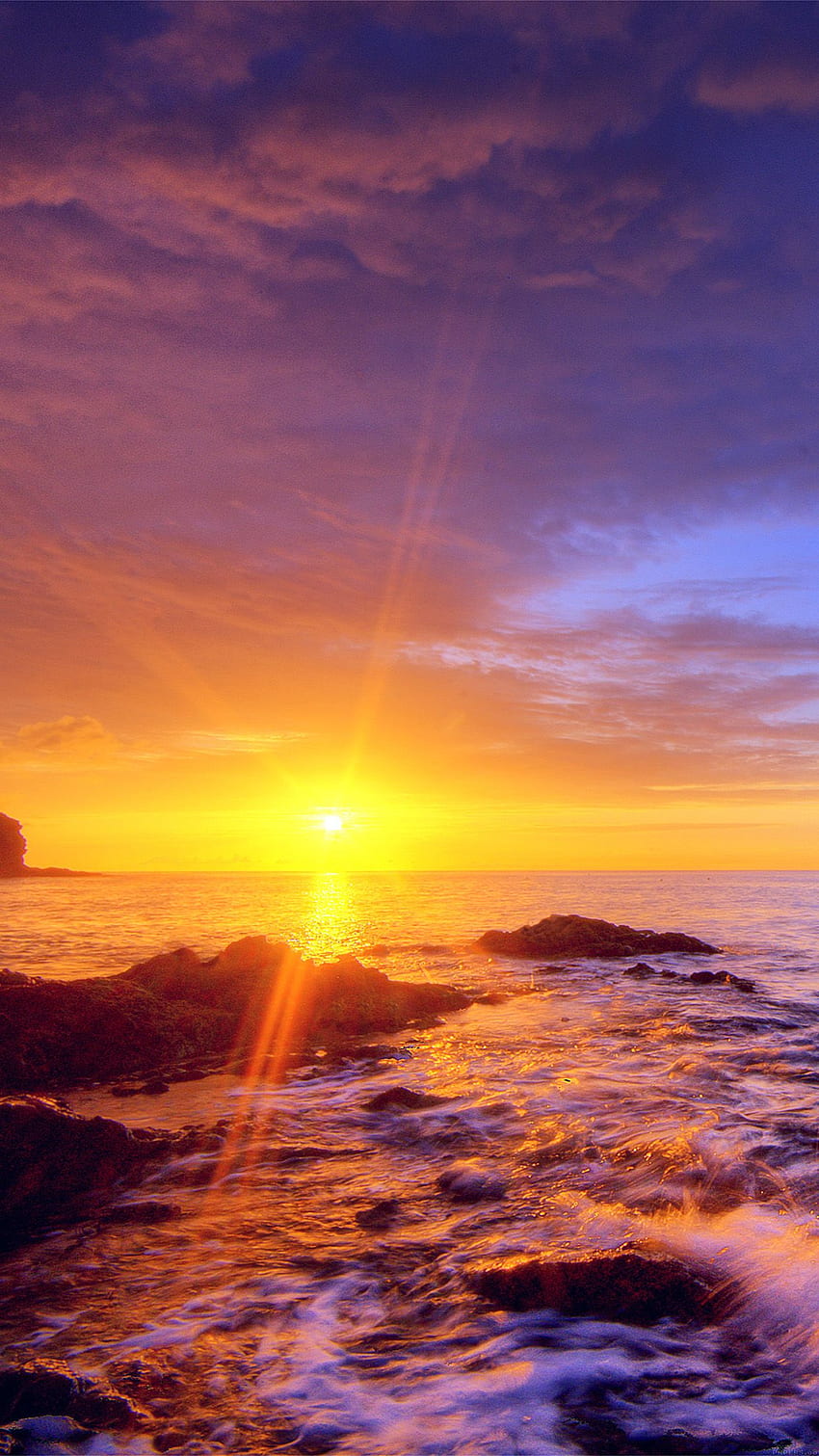 Sunshine Evening Sunset Beach Rock Nature Android HD phone wallpaper ...