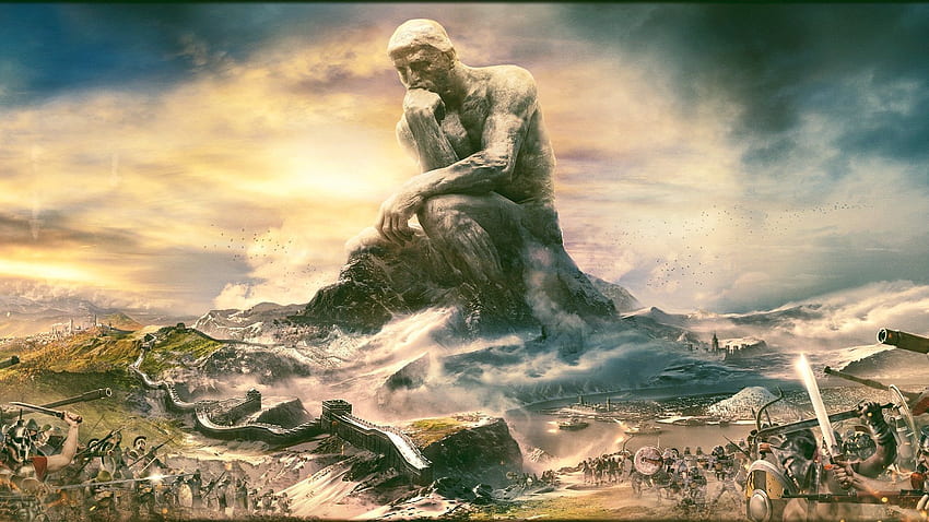 The Thinker above the eras of mankind - Civilization VI HD wallpaper