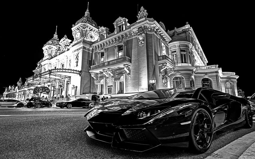 Voiture Lamborghini garée à l'extérieur du Casino de Monte Carlo à Monaco Rouge Ivoire, Jet Privé et Voiture Fond d'écran HD