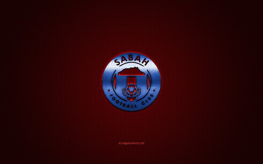 Sabah FC, klub sepak bola Malaysia, logo biru, latar belakang serat karbon merah, Liga Super Malaysia, sepak bola, Sabah, Malaysia, logo Sabah FC Wallpaper HD