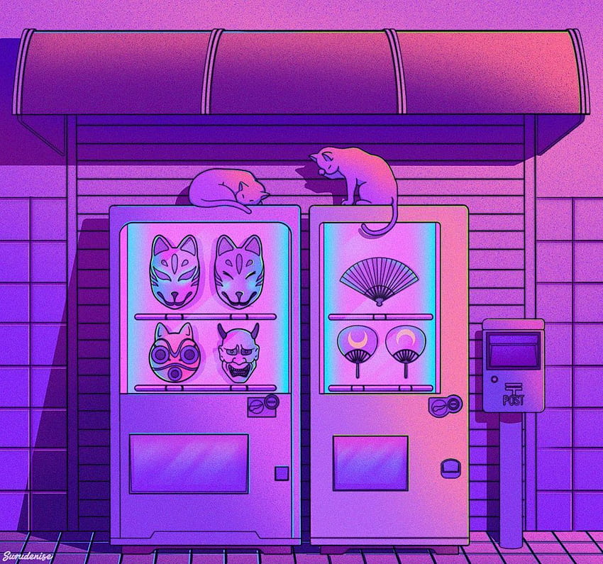 미적 Vaporwave 예술, 애니메이션 자판기 HD 월페이퍼