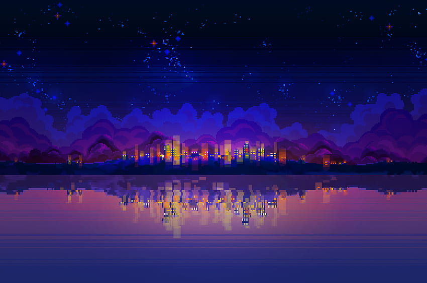 PixelArt 야간 풍경 크롬북 픽셀, 아티스트, 및 배경 HD 월페이퍼