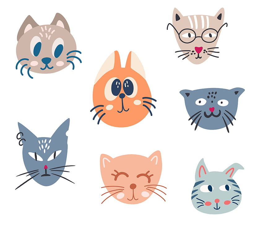 Cats face set. Cartoon cat or kitty characters design collection. Adorable  Funny pet animals. Perfect for kids design, fabric, packaging, , textiles,  clothing. Vector illustration 5488792 Vector Art at Vecteezy HD wallpaper |  Pxfuel