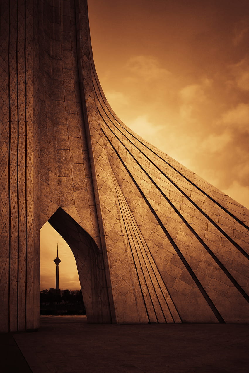 Iran, brown, tower, arch, Tehran, architecture. Mocah, Azadi Tower HD phone wallpaper