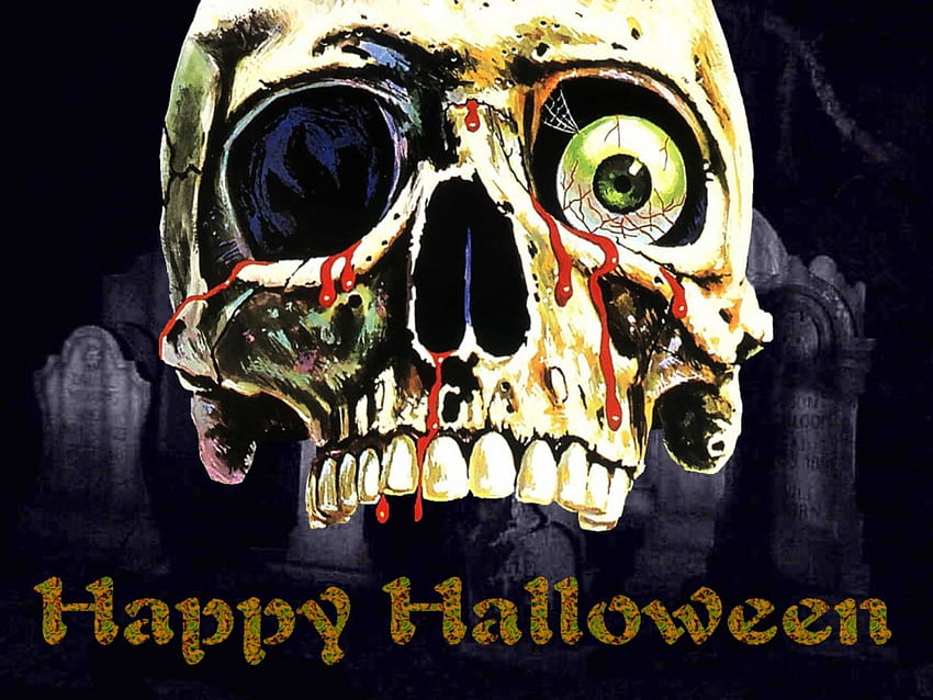 Feliz Halloween01, Halloween, patio de la tumba, horror, carteles, Feliz Halloween, calaveras fondo de pantalla