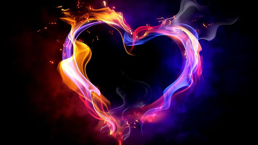 Coeur d'amour Feu de fumée multicolore 1366 × 768 Fond d'écran HD