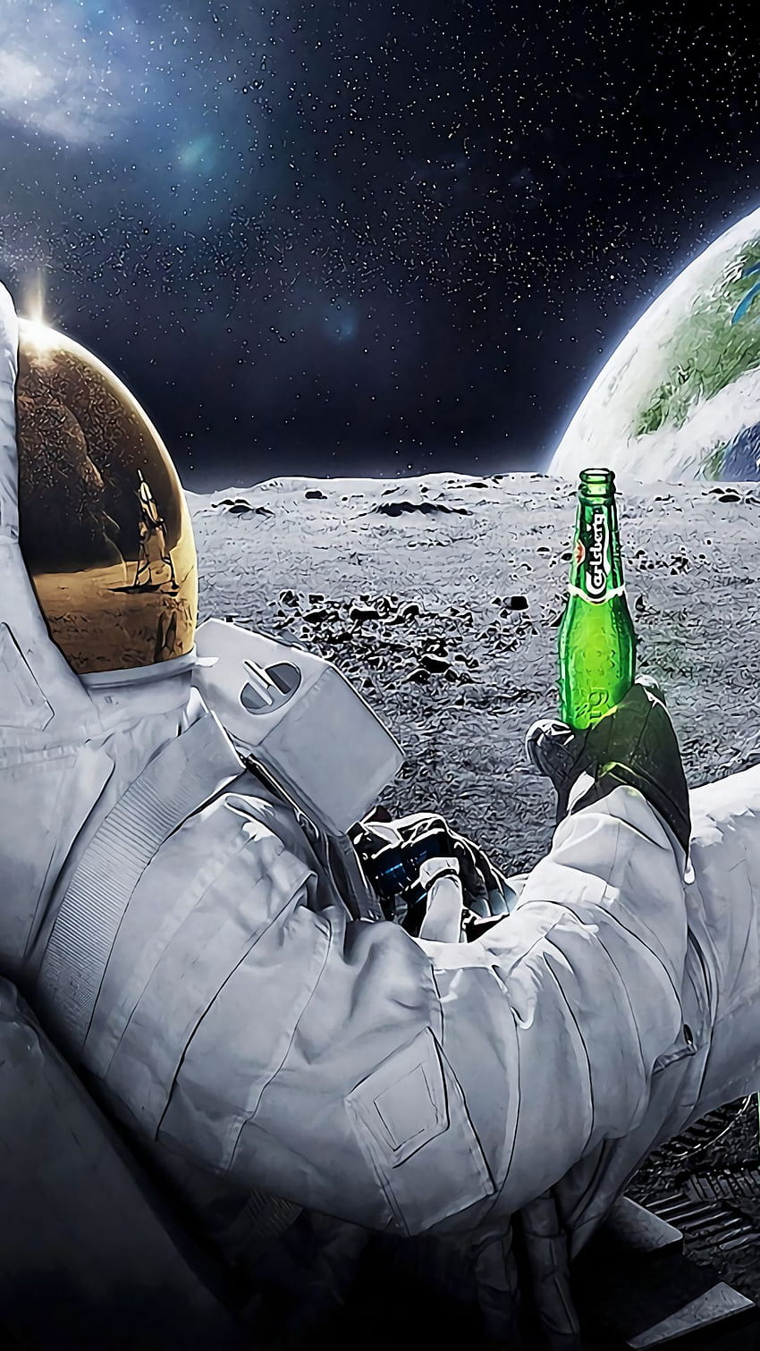 Weltraum- und Astronautenideen. , Raum, Galaxie, Astronaut, der Bier trinkt HD-Handy-Hintergrundbild